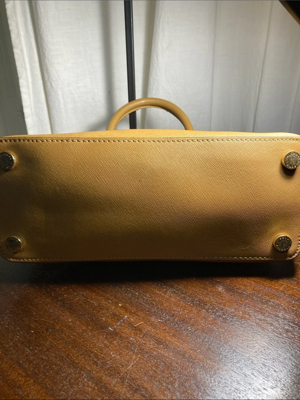 Michael Kors Saffiano Cindy Leather Dome Satchel in Mustard